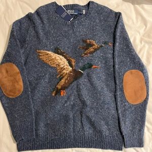 Polo Ralph Lauren Duck Hunting Wool Knit Crewneck Sweater Blue